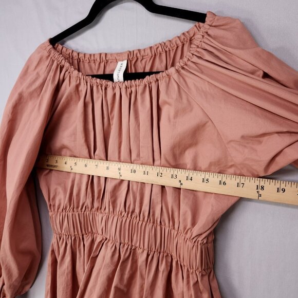 Eliza Faulkner Peasant Top Size Small Shirred Waist Balloon Sleeve Salmon - Picture 7 of 11